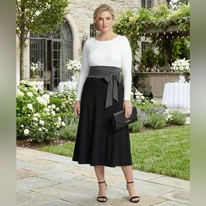 NEW Ralph Lauren Womens Midi Dress Plus Size 16 Colorblock White Gray Black